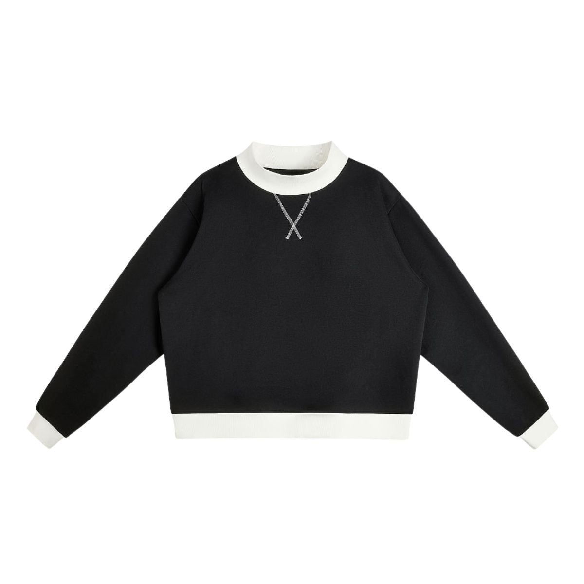 Mock Neck Sweatshirt With Contrast‑Color Stitching
