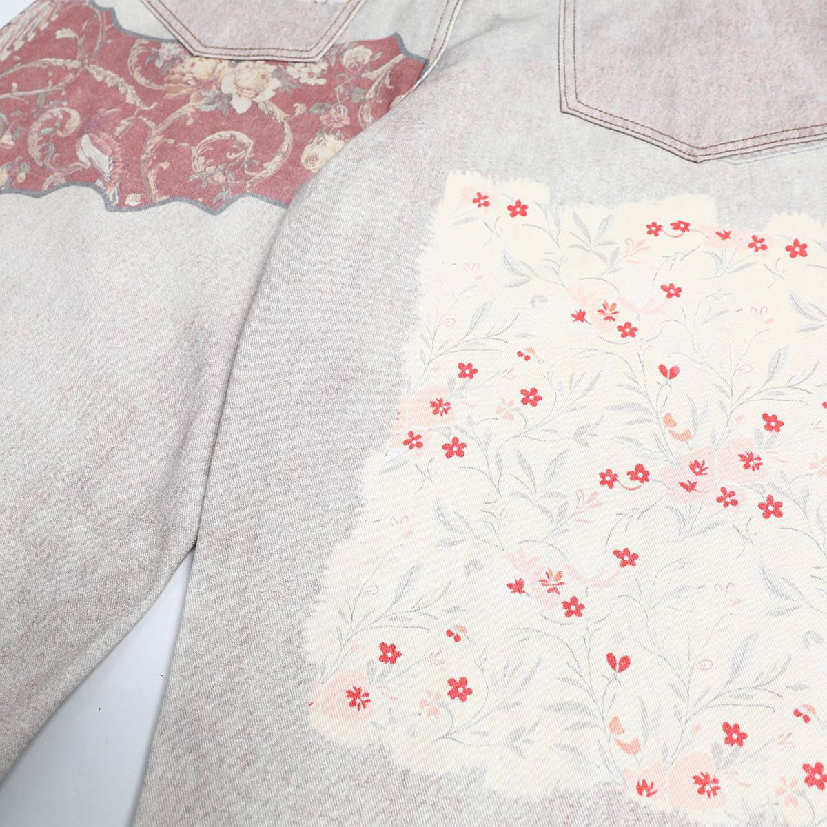 High Street Vintage-Inspired Patchwork Print Wide-Leg Jeans