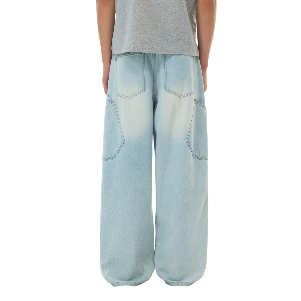 Faded Bleach Geometric-Pocket Baggy Jeans