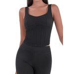 Knit Denim Corset Crop Fitted Tank