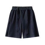 High Waist Tie Belt Relaxed Denim Shorts