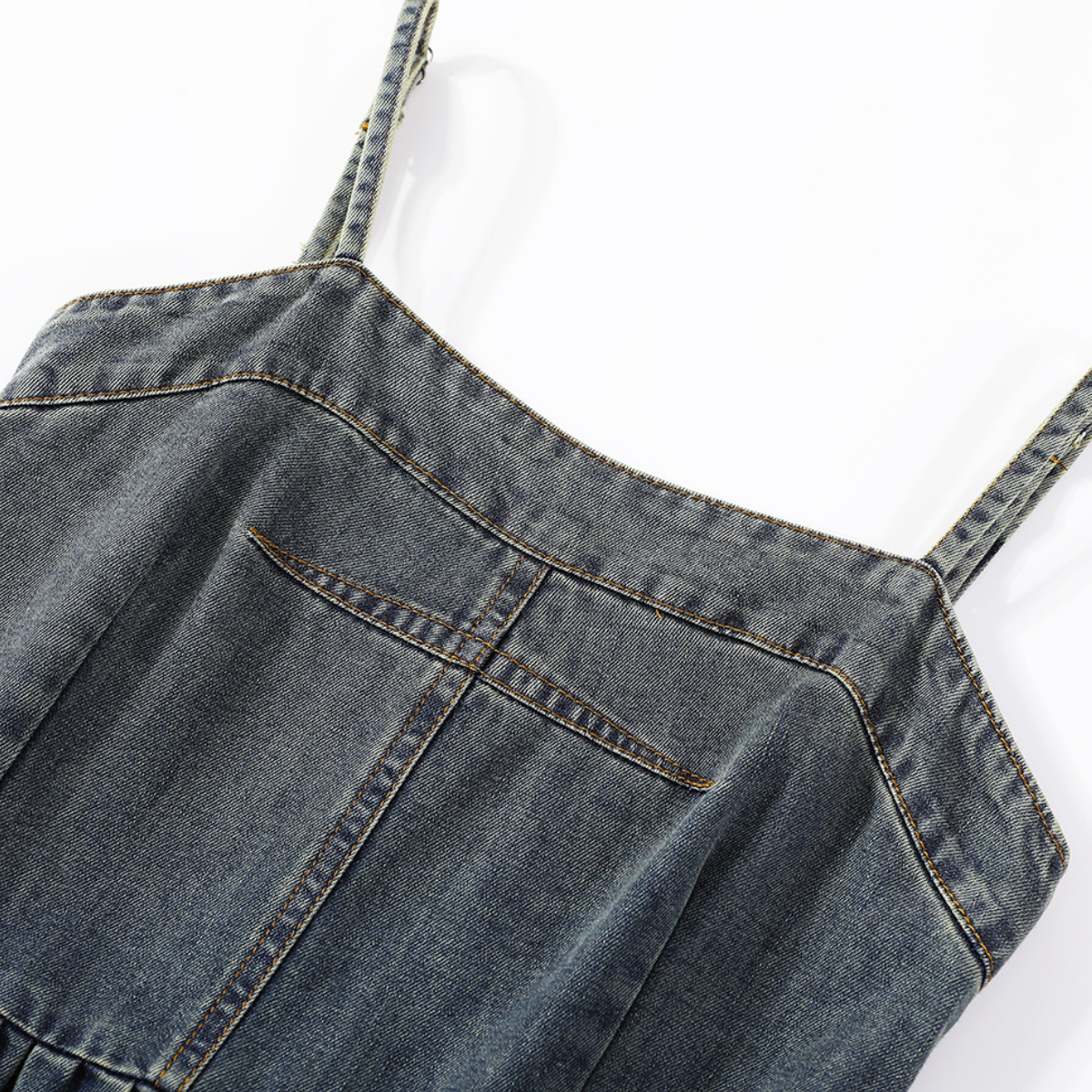 A-Line Denim Spaghetti-Strap Midi Dress