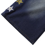 Star Print Washed Denim Capri Shorts