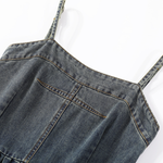 A-Line Denim Spaghetti-Strap Midi Dress