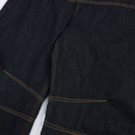 Premium Raw Denim Panel Stitch Wide-Leg Jeans