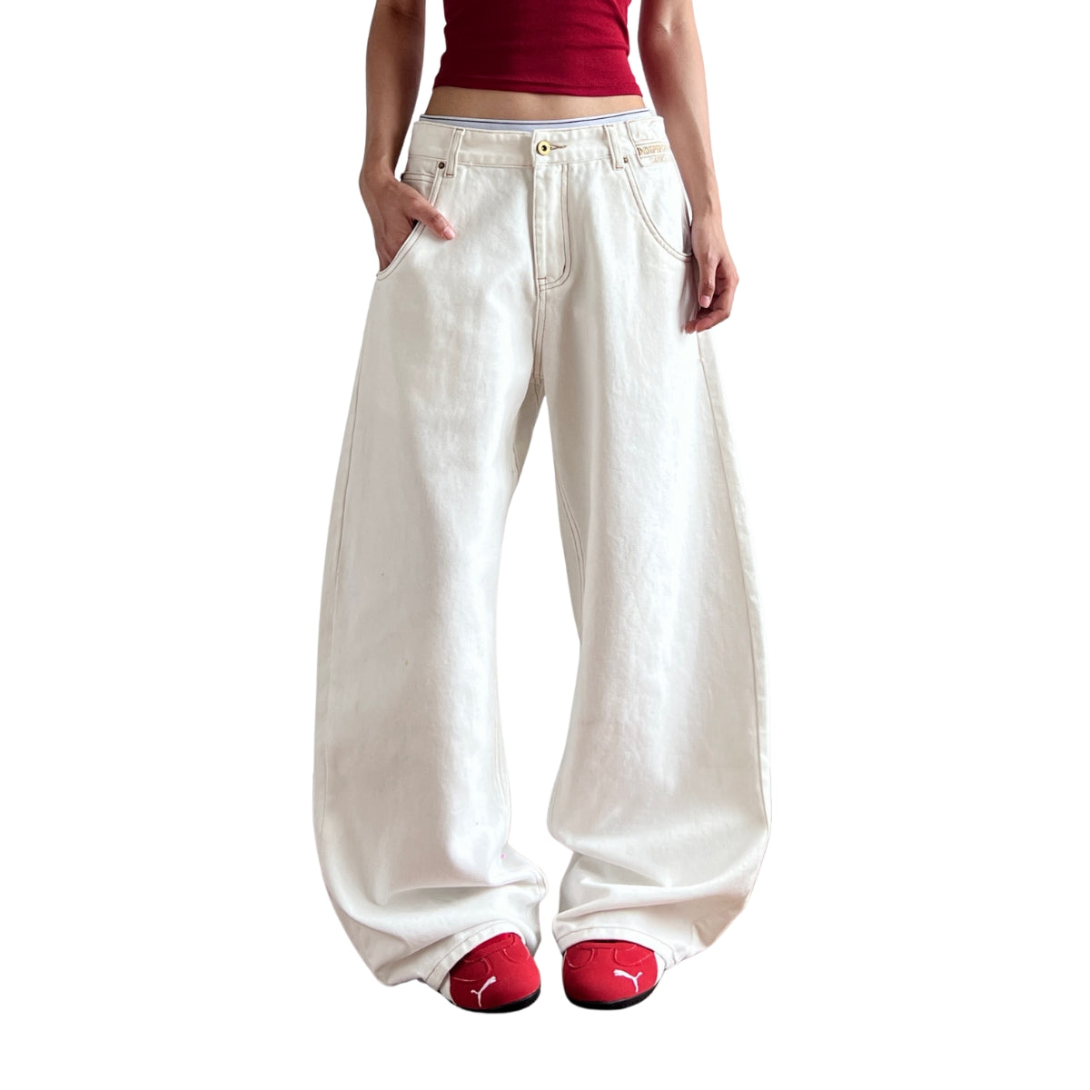 Paris Button Baggy Wide-Leg Denim Jeans
