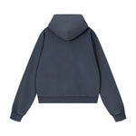 French Terry Washed Distressed Double‑Zip Hoodie