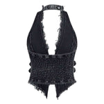 Women's Y2K Backless Fringe CorsetDenim Halter Top