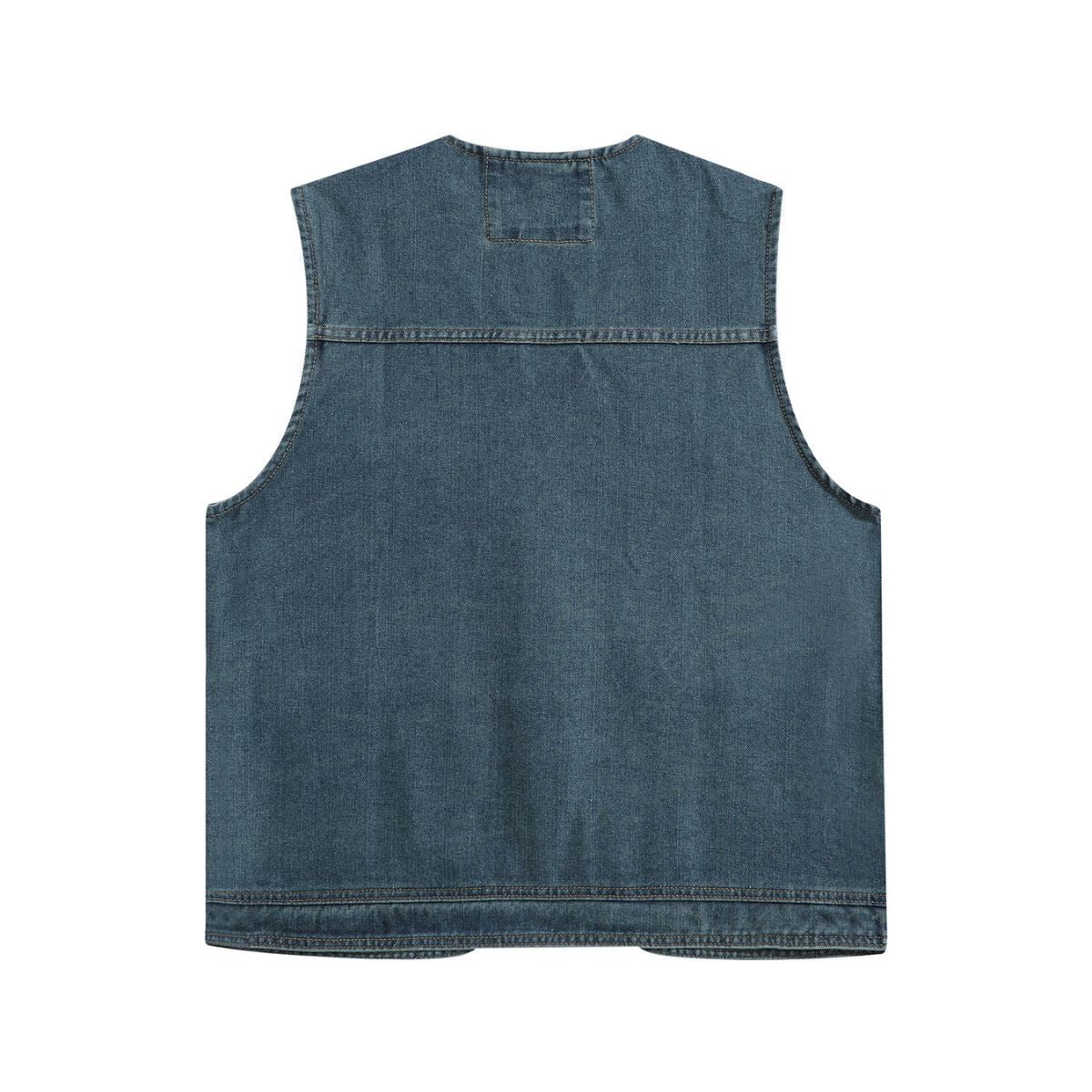 Relaxed V-Neck Denim Cargo Vest