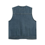 Relaxed V-Neck Denim Cargo Vest