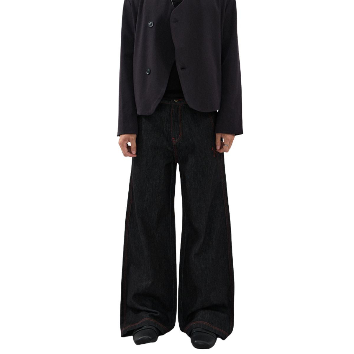 Embroidered Raw Denim Vintage Washed Loose Straight‑Leg Jeans