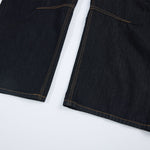 Premium Raw Denim Panel Stitch Wide-Leg Jeans