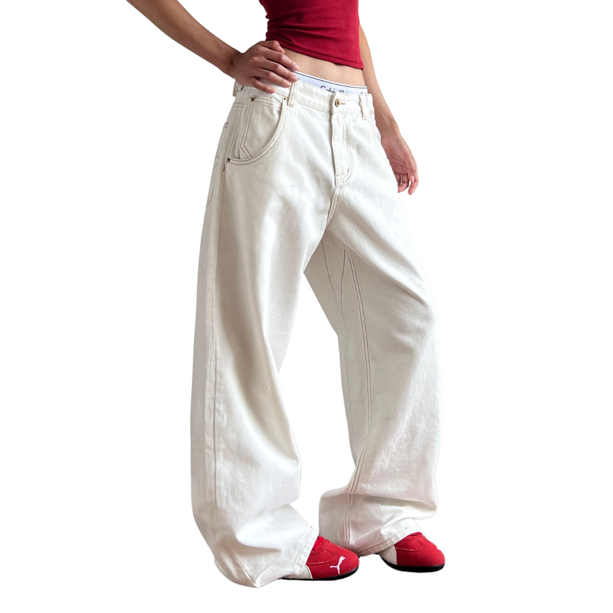 Paris Button Baggy Wide-Leg Denim Jeans