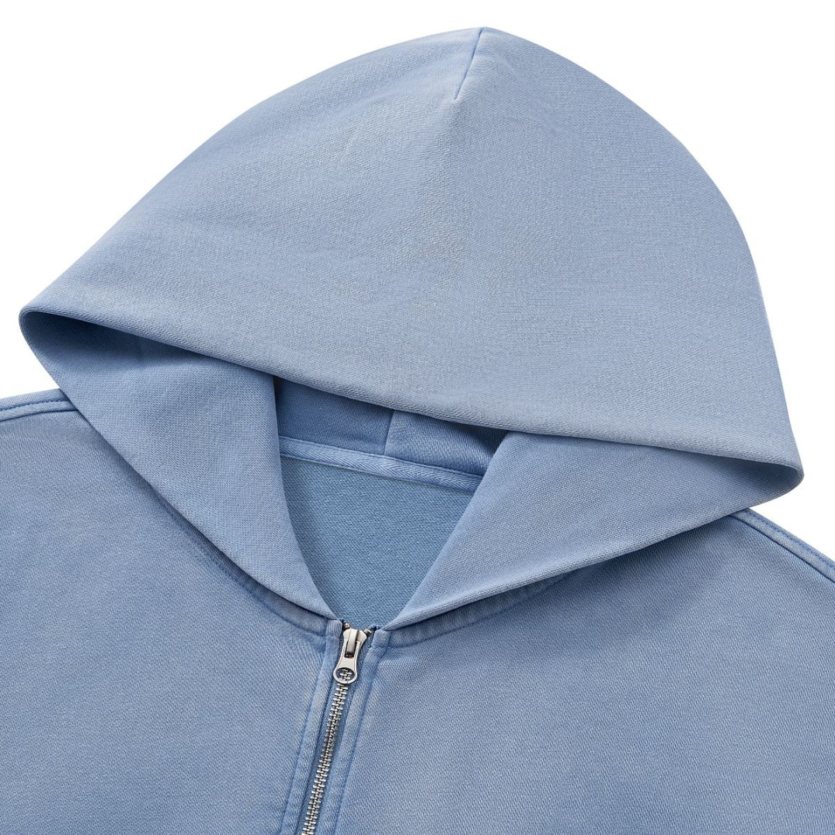 French Terry Washed Distressed Double‑Zip Hoodie