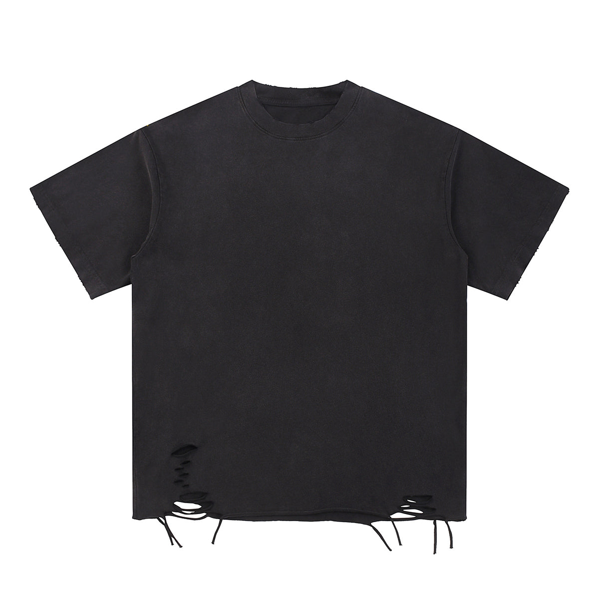 Black Washed Cotton Ripped Boxy Tee 270gsm