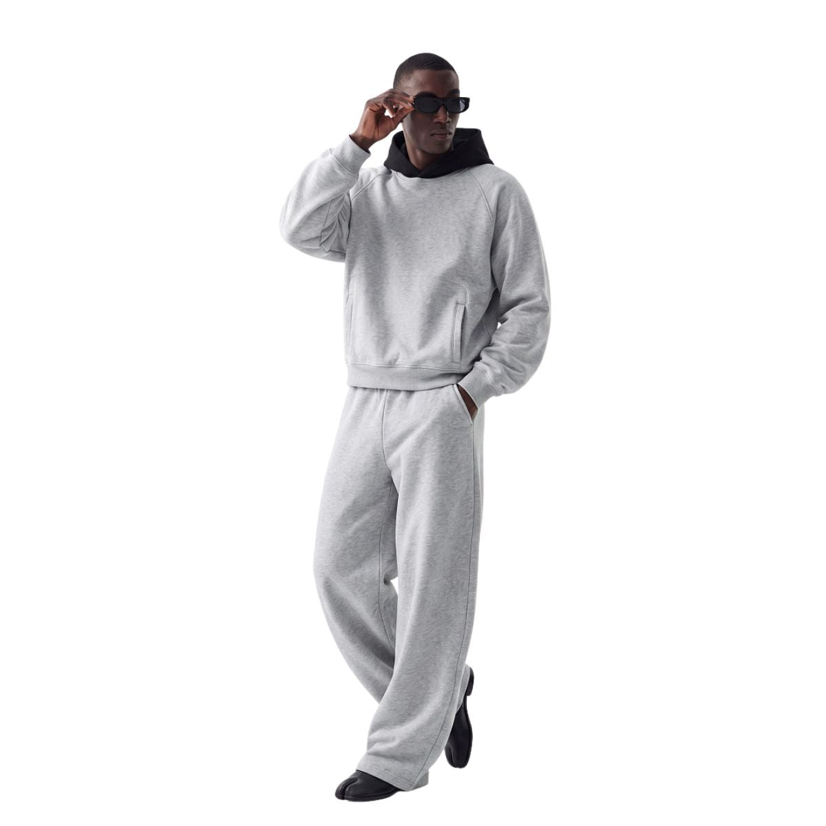 Color‑Blocked Fleece Lined Raglan Retro Loose Hoodie