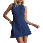 Y2K Bow Tie Open Back Denim Mini Dress