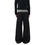 Two‑Tone Waistband Black Wide‑Leg Denim Jeans