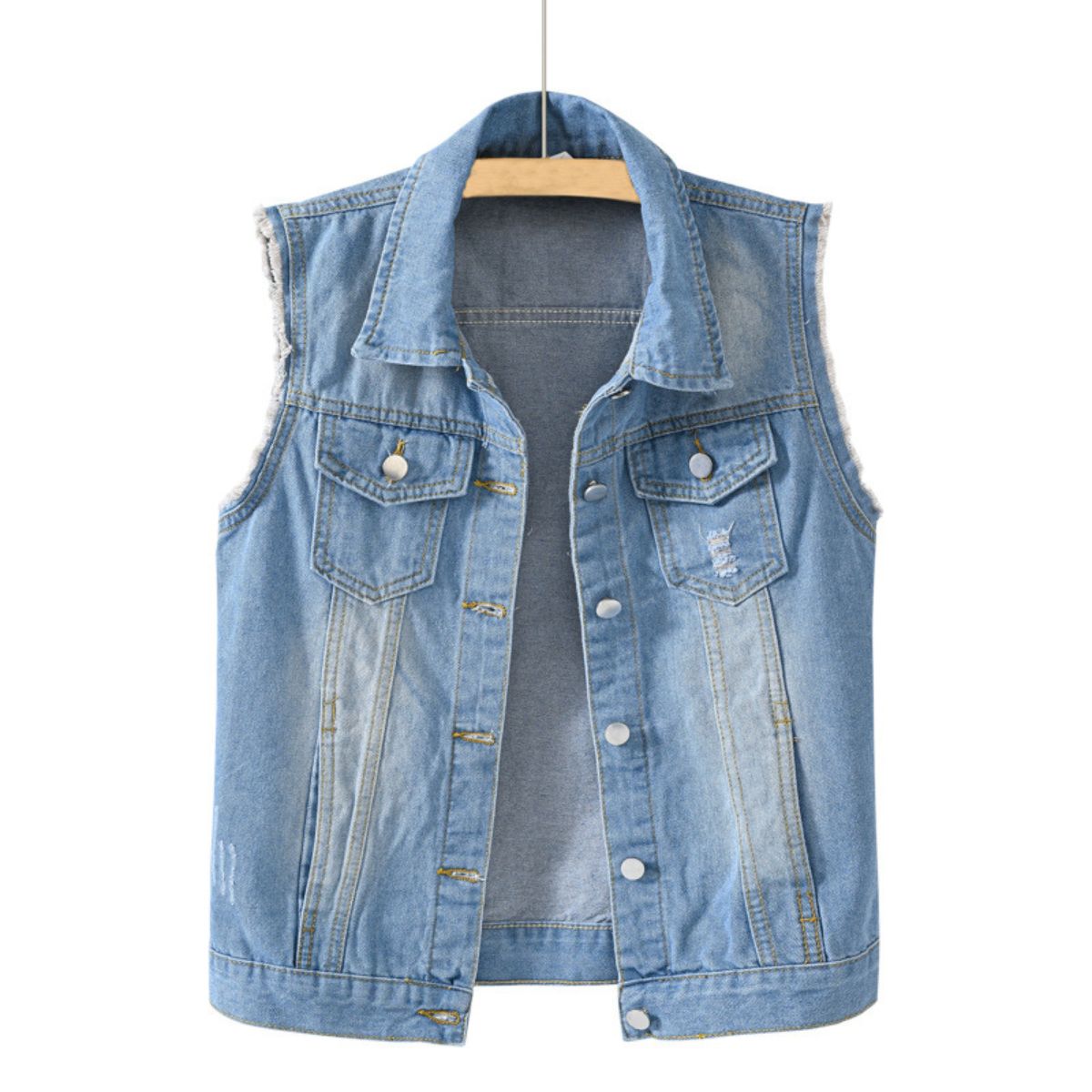 Women's Relaxed Fit Ripped Denim Vest