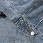 Oversized Stand-up Collar Washed Distressed Denim Jacket