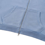French Terry Washed Distressed Double‑Zip Hoodie