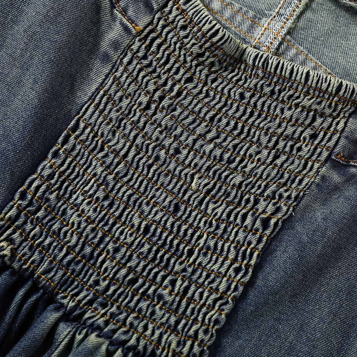 A-Line Denim Spaghetti-Strap Midi Dress