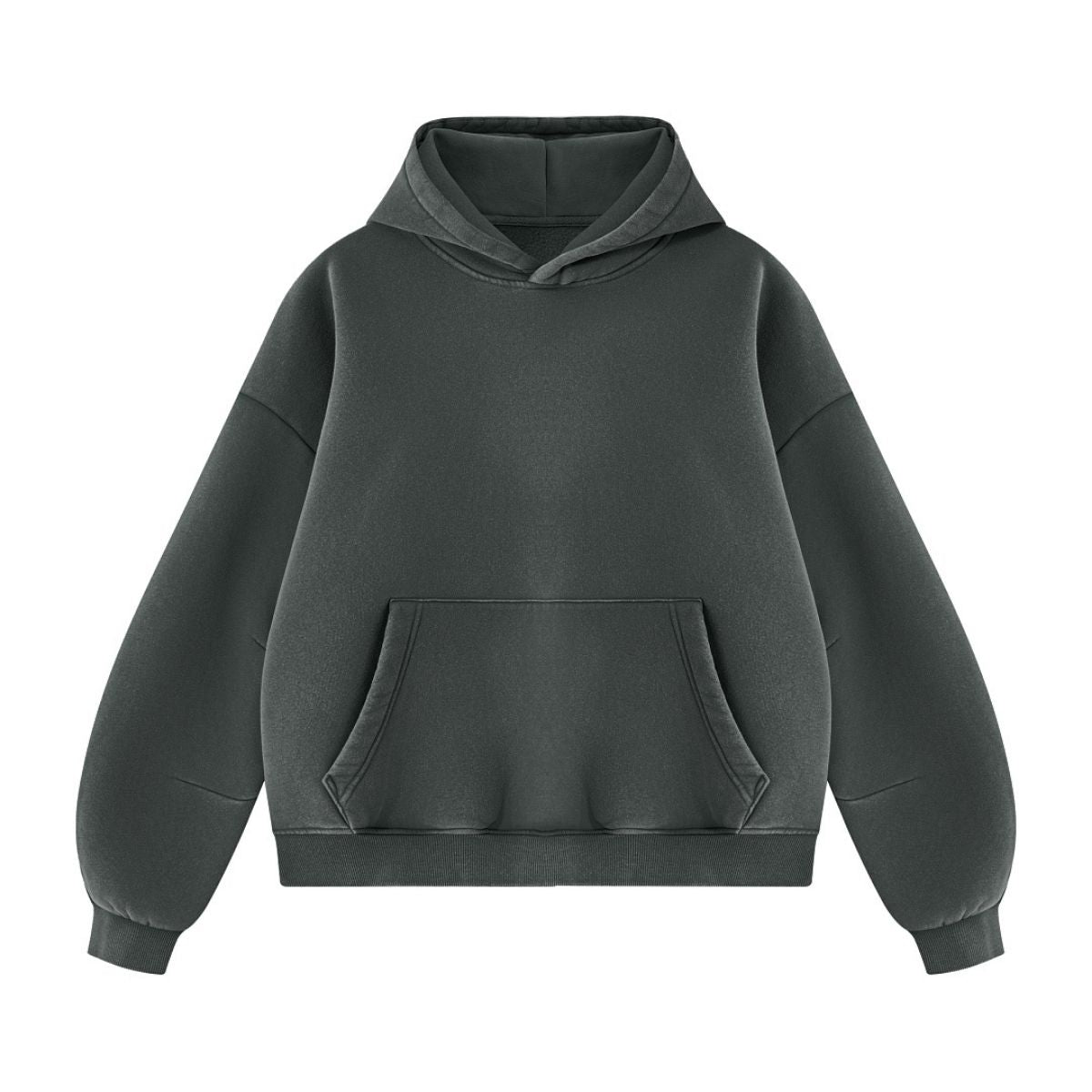 Vintage Washed Distressed Curved‑Sleeve Fleece‑Lined Hoodie