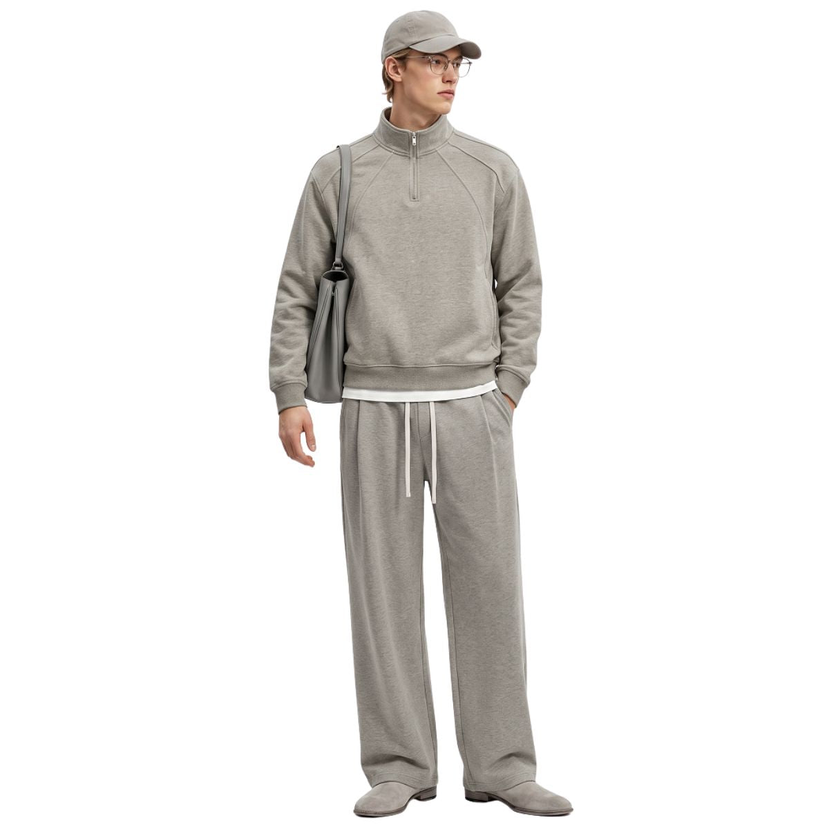 Relaxed Drop‑Shoulder Half‑Zip Sweatshirt