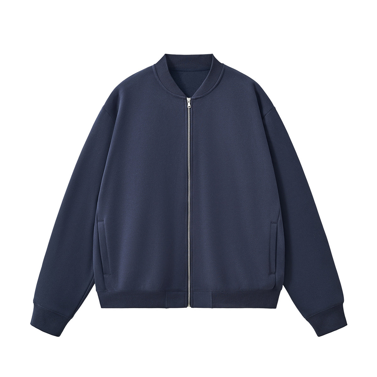 Solid Zip-Front Fleece Bomber Jacket