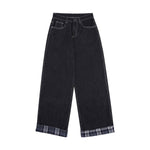 Contrast Stitch Black Wide-Leg Jeans