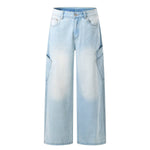 Light Wash Utility Cargo Pocket Wide Leg Jeans