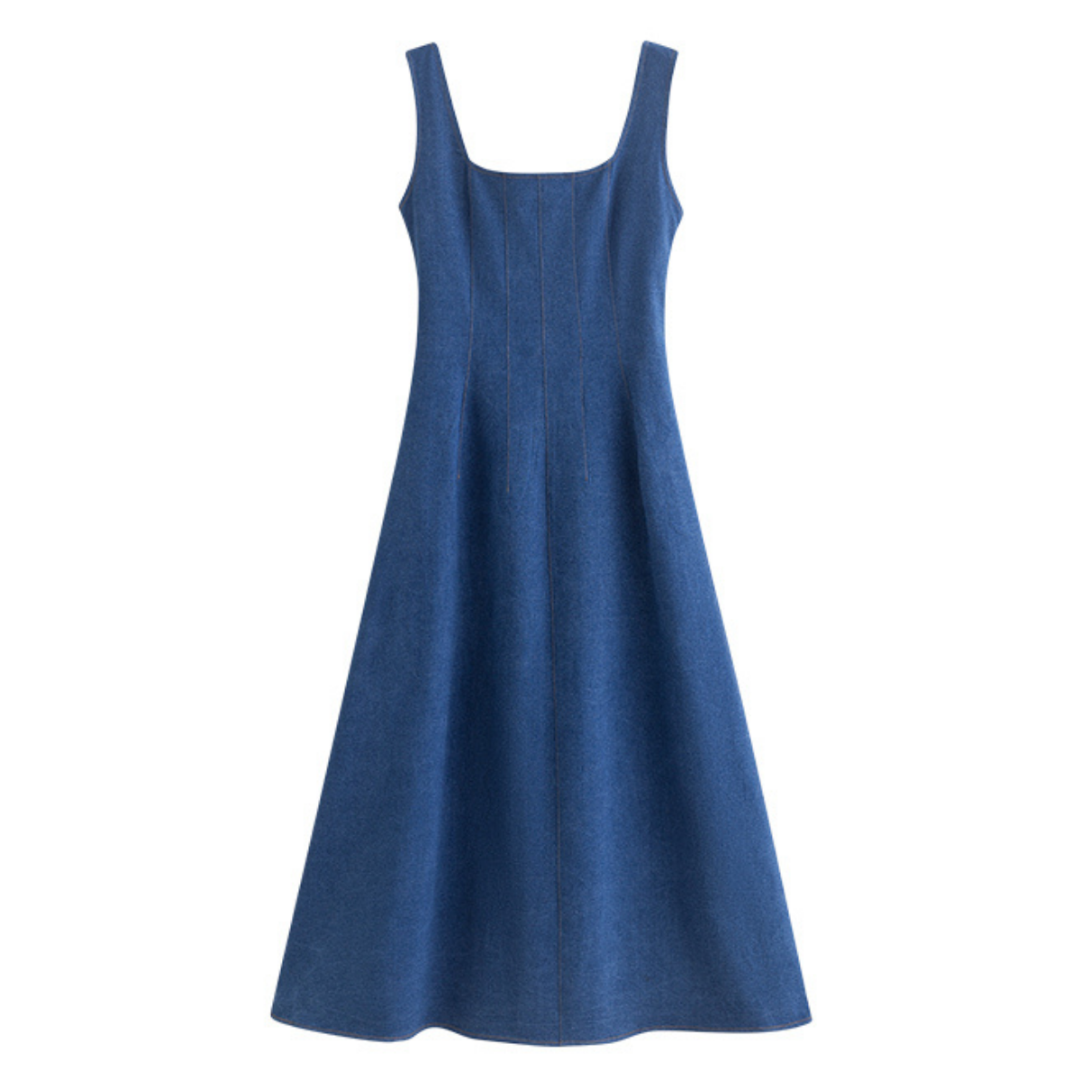 Square Neck A-Line Denim Midi Dress