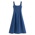 Square Neck A-Line Denim Midi Dress