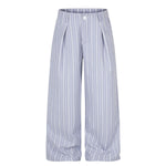 Vintage Contrast‑Stripe Pleated Relaxed Wide‑Leg Casual Trousers