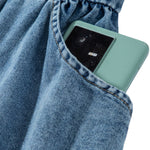 Falda vaquera con bordado de perlas y lavado vintage