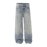 Vintage Washed Distressed Wide Leg Straight Jeans