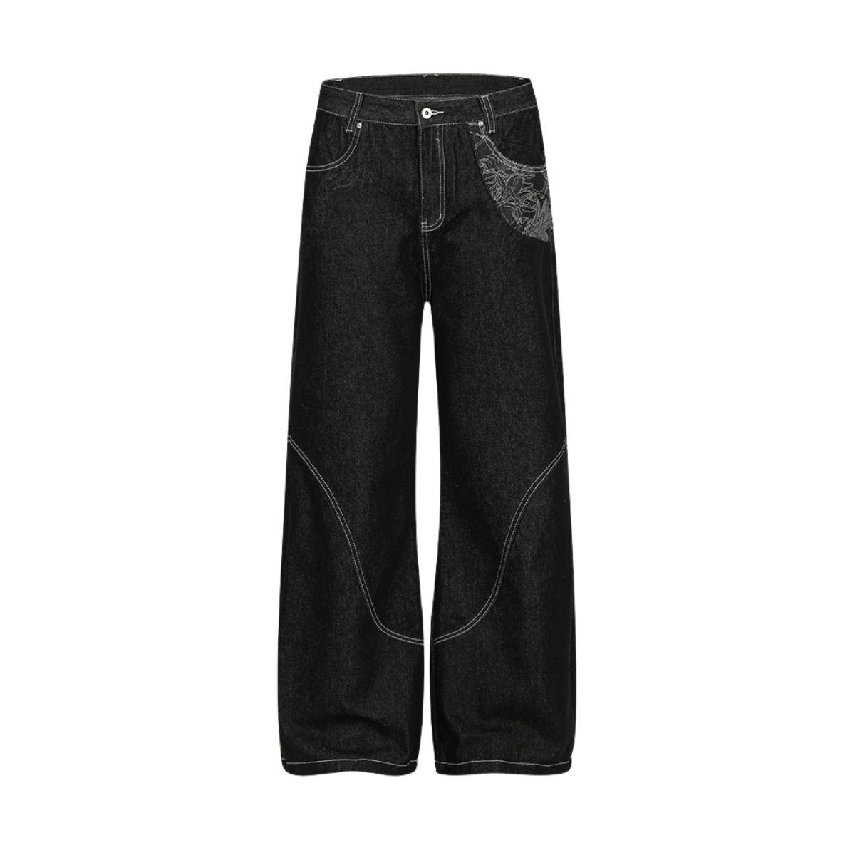 Men's Embroidered Denim Wide Leg Pants Street Vibe Unique Pockets
