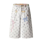 Washed Rabbit Print Polka Dot Bow Detail Relaxed Wide-Leg Bermuda Shorts