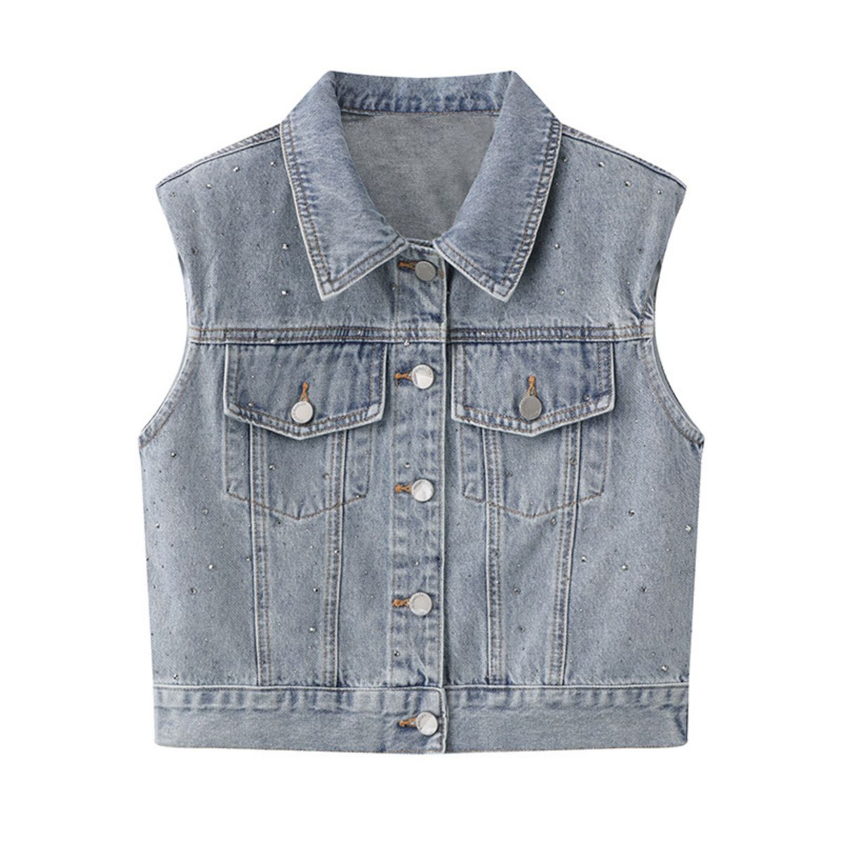 Women's Rhinestone-Embellished Denim Vest