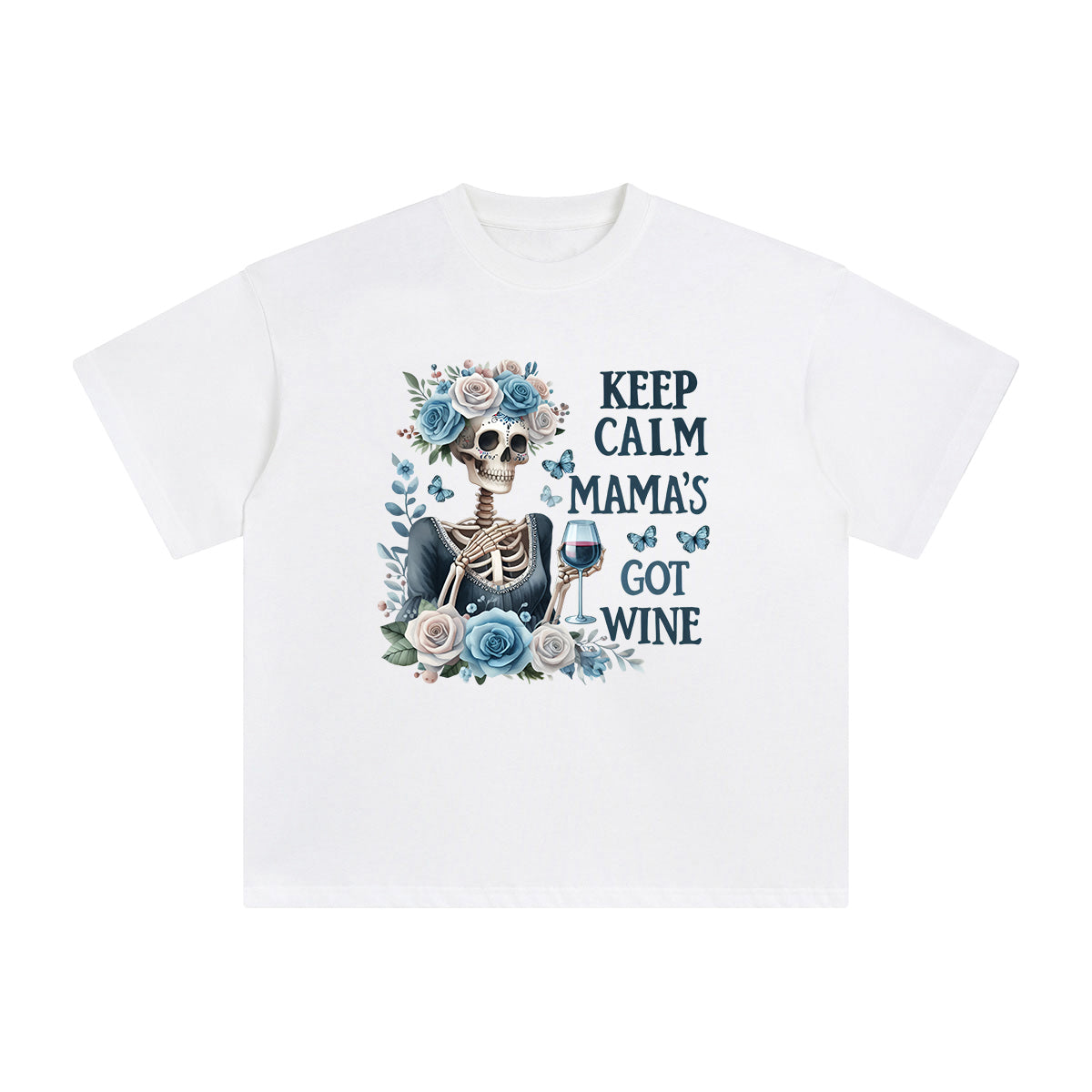 Skeleton Mama Got Wine Graphic Tee-INNBLAC Fashion Apparel