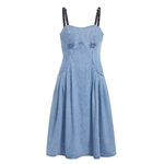 Women's Contrast-Strap Denim Midi Dress