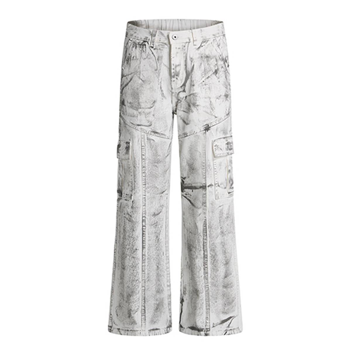 Graffiti Spray Washed Baggy Flared Denim Pants