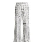 Graffiti Spray Washed Baggy Flared Denim Pants