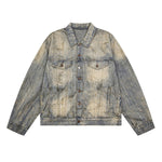 Distressed Washed Slub Denim Jacket with Dirty Dye