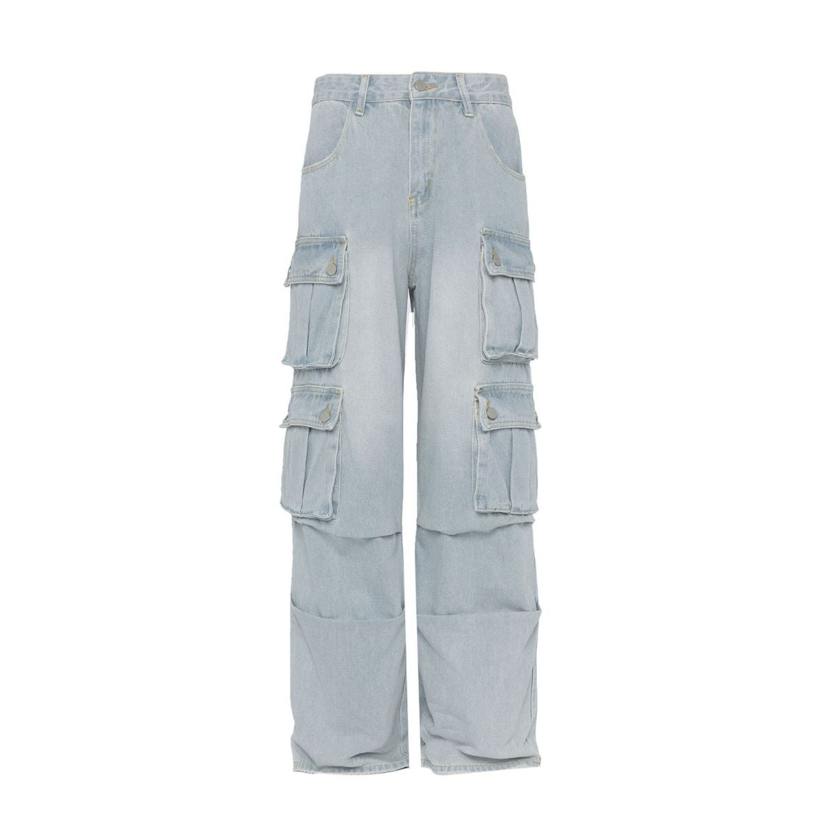 Vintage Washed Multi-Pocket Loose Cargo Jeans