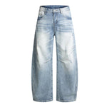 Washed Whiskered Balloon Fit Denim Jeans