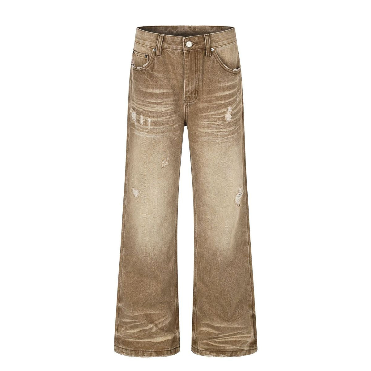 Ripped Whiskering Micro Flare Vintage Denim Jeans