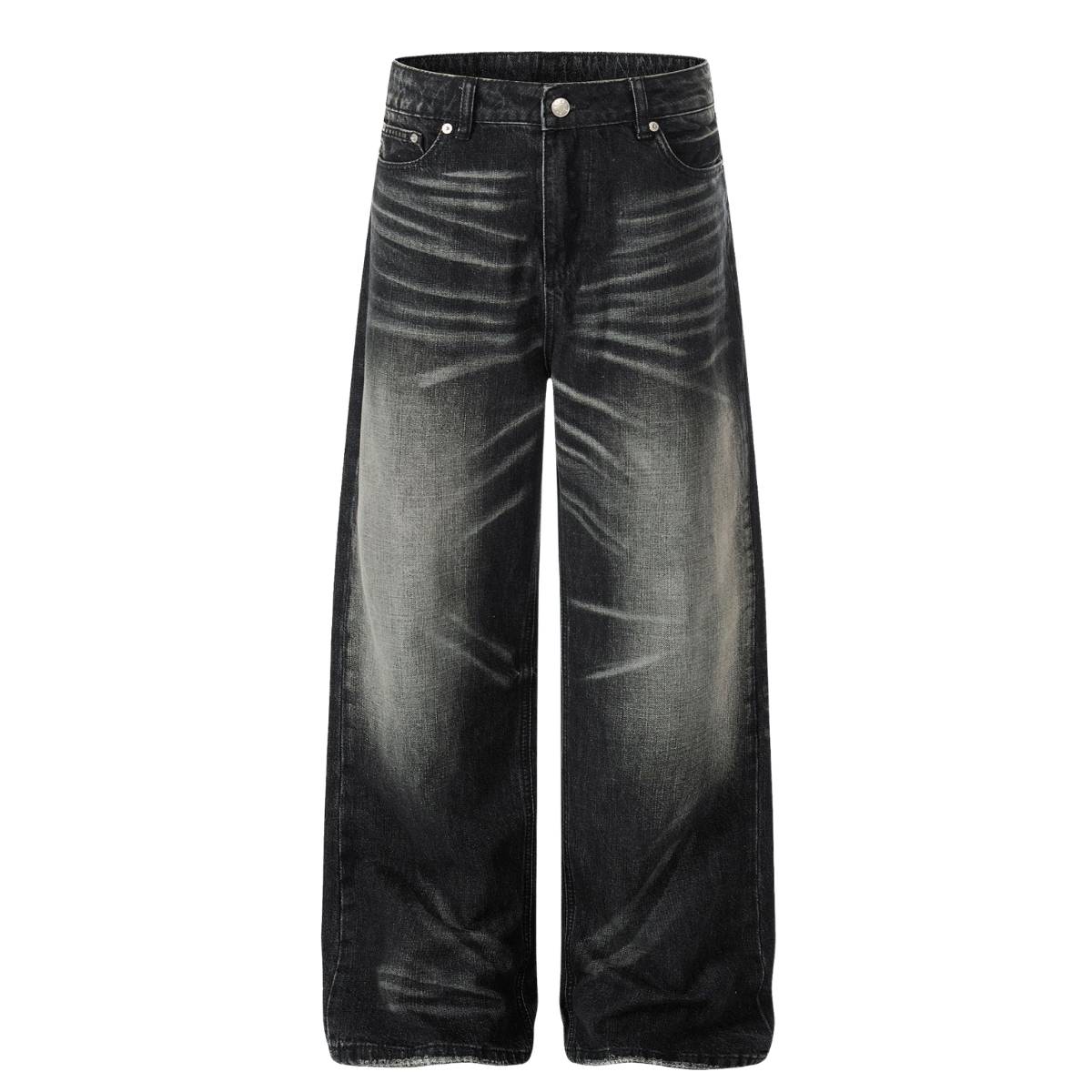 Gradient Cat Whisker Heavy-Wash Baggy Wide-Leg Jeans