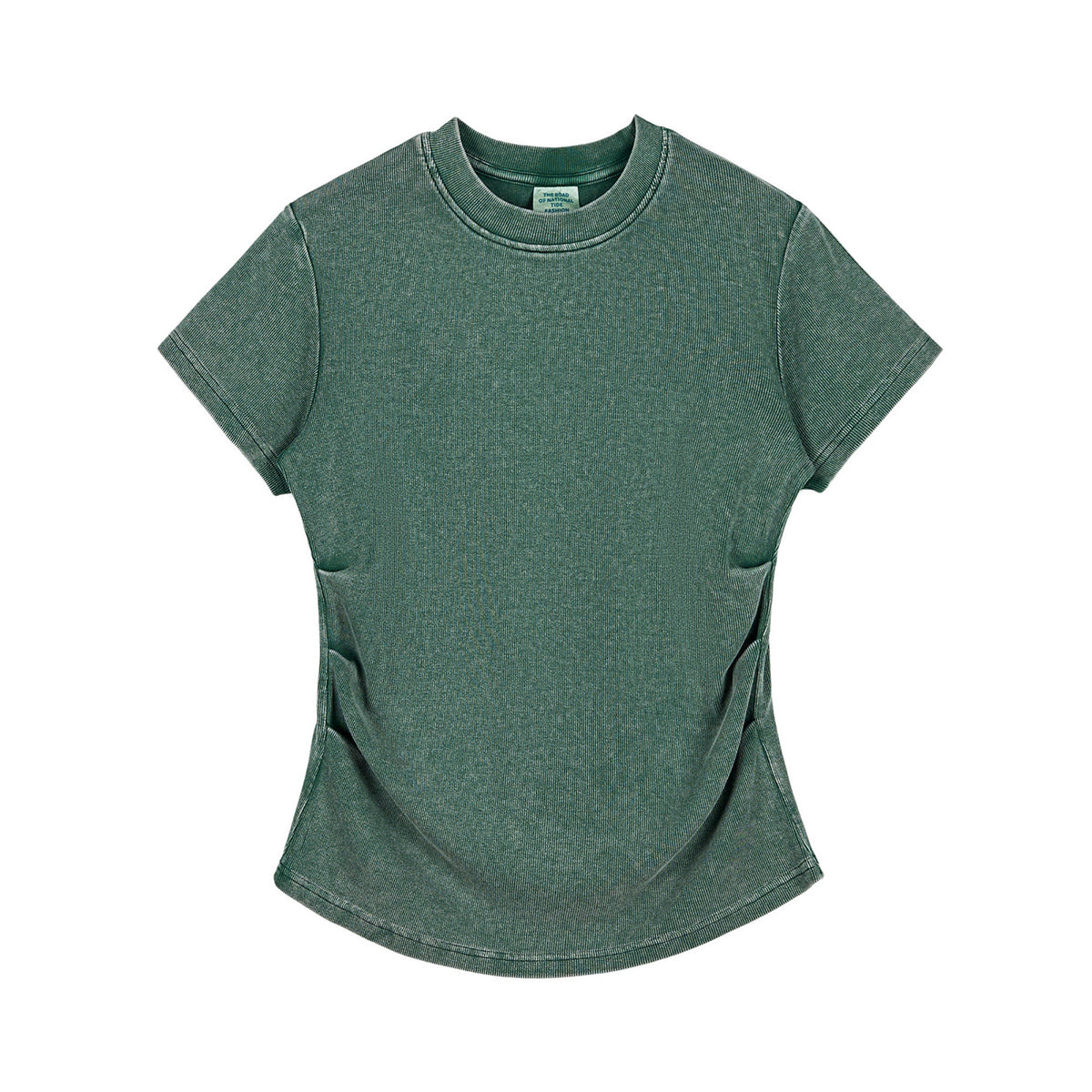 Camiseta de algodón lavado, corte entallado y cintura plisada, 8.4 oz