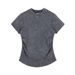 Camiseta de algodón lavado, corte entallado y cintura plisada, 8.4 oz